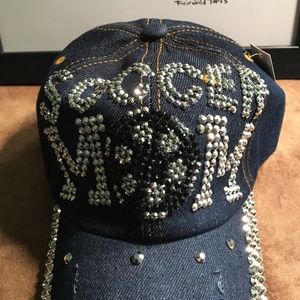 SOCCER MOM CRYSTAL EMBELLISHED 100% COTTON DISTRESS DENIM CAP